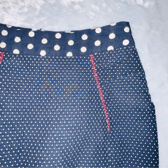 Yoana Baraschi Designer Blue White Polka Dot Skirt Red Zig Zag Stitch size 6 - Picture 3 of 7
